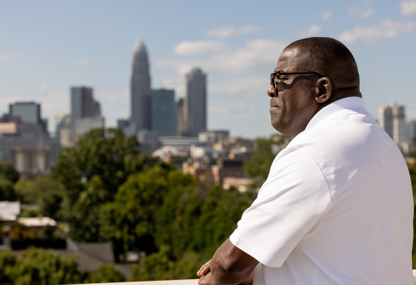 Victor Ward looking at the Charlotte skyline Victor Ward looking at the Charlotte skyline